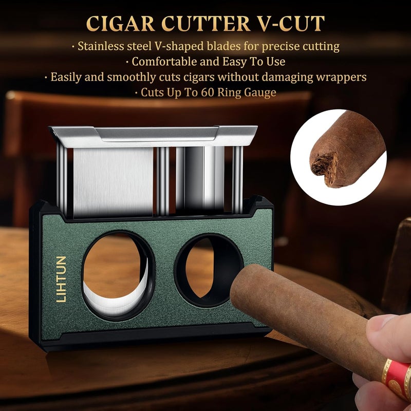LIHTUN Cigar Cutter Guillotine 4 in 1 One Touch Straight Cut V Cutter with Cigar Punch Cigar Draw Enhancer, Stainless Steel Double Blade Cigar Clippers, Cuts Up to 60 Ring Gauge Cigars, Gift for Men - Image 5